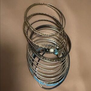 Elegant Silver and Blue Bangle Set